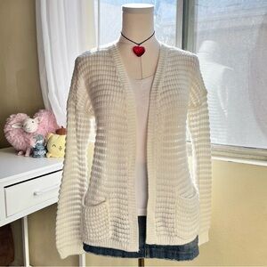 Cozy waffle knit open front cottagecore  ivory cardigan women’s extra small